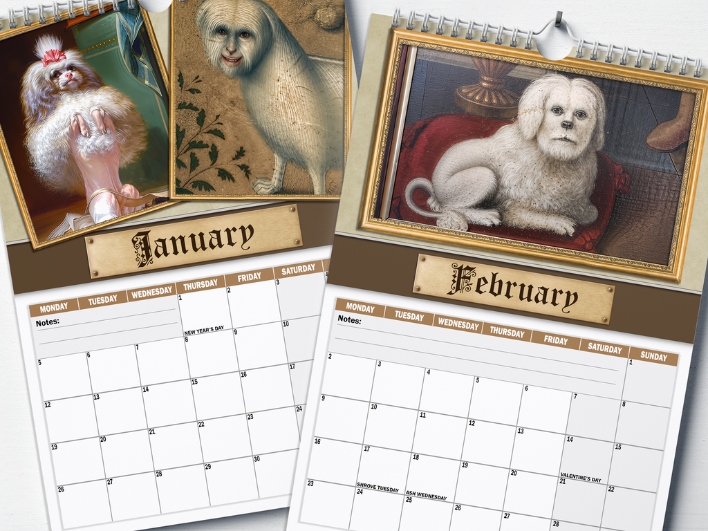 Renaissance Dogs - 2026 A4 Wall Calendar