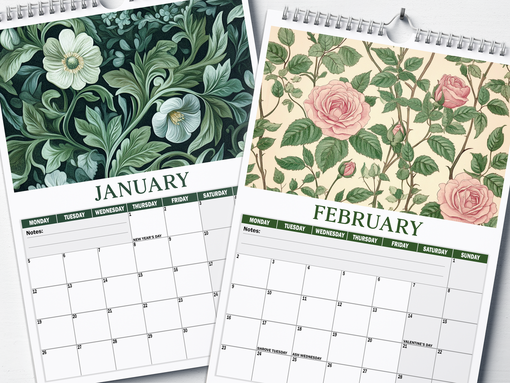 Floral Prints - 2026 A4 Wall Calendar