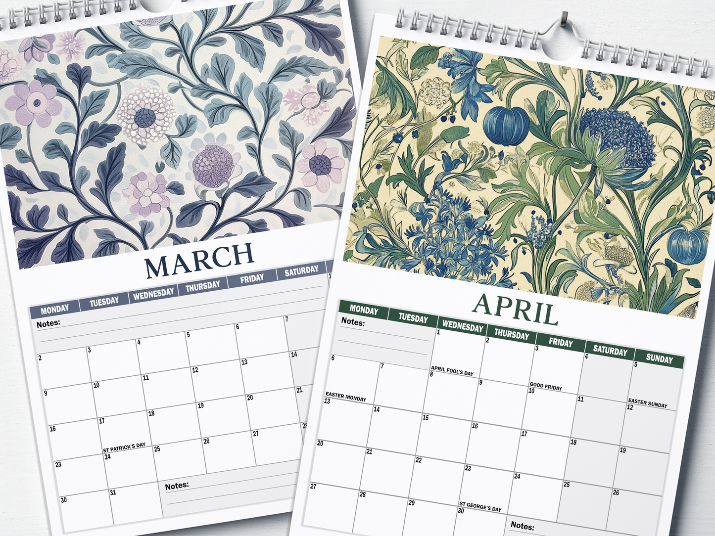 Floral Prints - 2026 A4 Wall Calendar