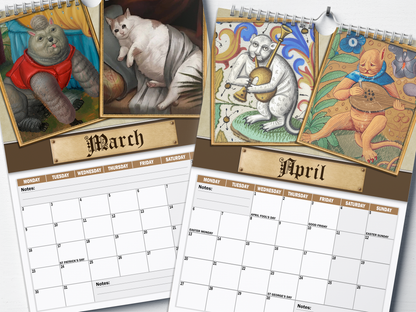 Renaissance Cats - 2026 A4 Wall Calendar