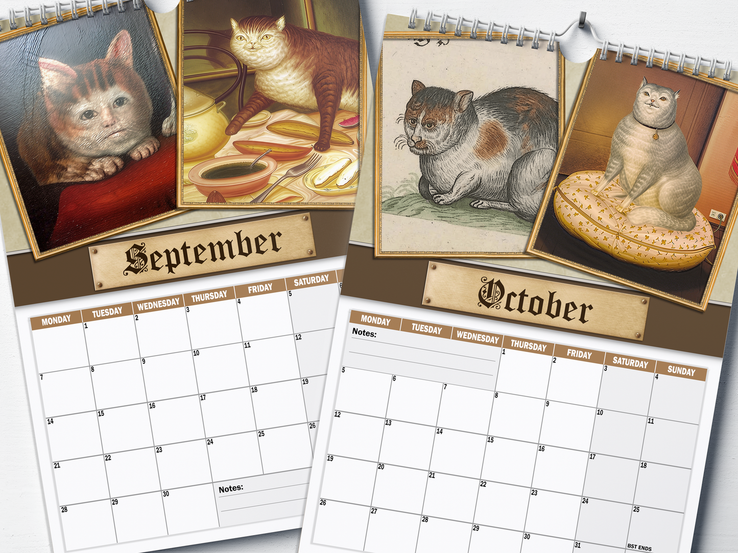Renaissance Cats - 2026 A4 Wall Calendar