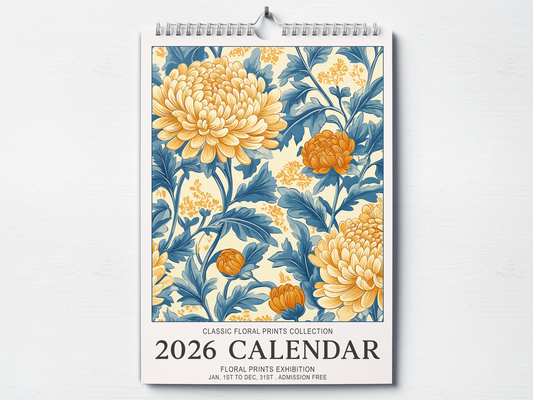 Floral Prints - 2026 A4 Wall Calendar
